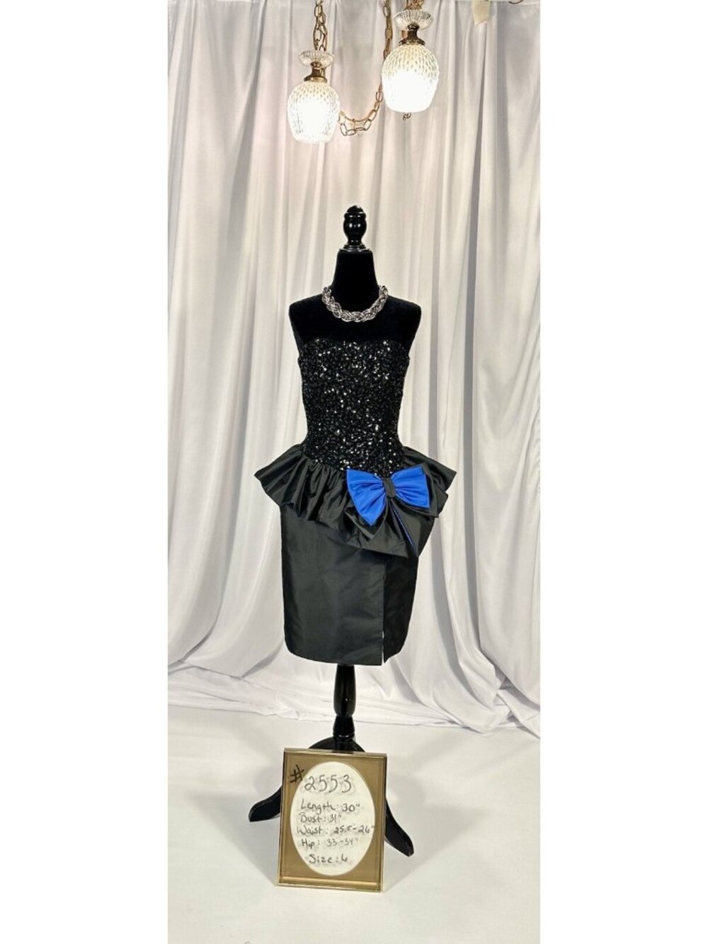 Vtg Mike Benet Blk/blue Sequin Satin Peplum Dress Formal Pencil Sz 6 Barbiecore
